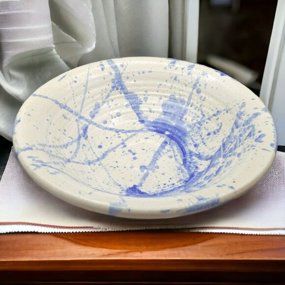 Splatter Bowl 10 Inch Ceramic Large Stoneware Glaze Shiny Large 3 Inch Tall - Picture 1 of 10